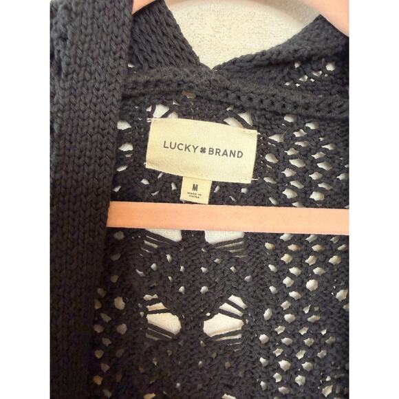 Lucky Brand Size MED Open Black Eyelet Cardigan Heavy Classic - Picture 5 of 6